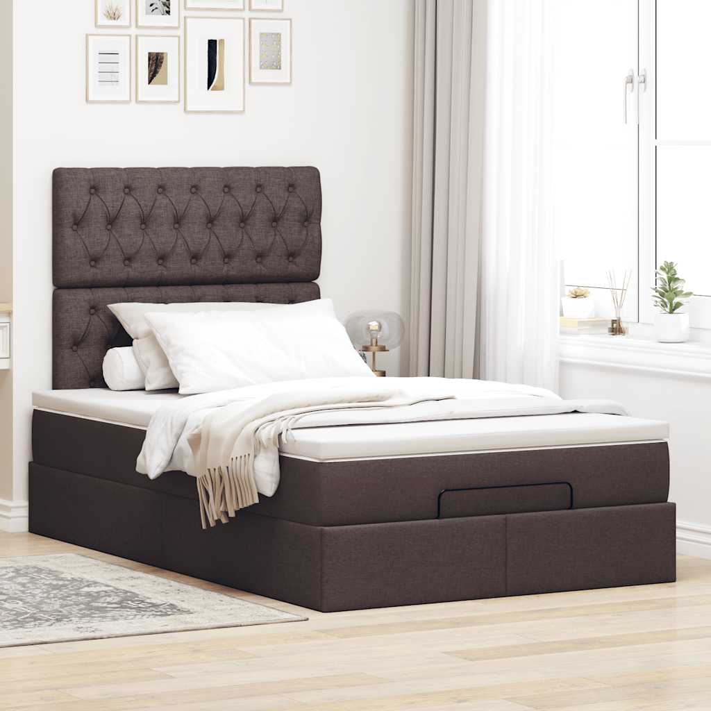 vidaXL Estructura de cama otomana colchón tela marrón oscuro 120x190cm