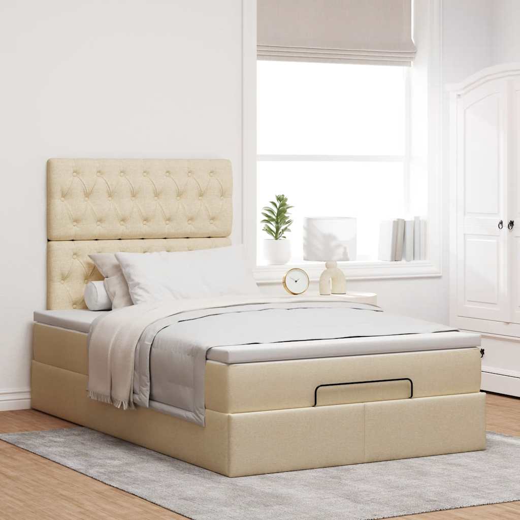 vidaXL Estructura de cama otomana colchón tela crema 120x190 cm