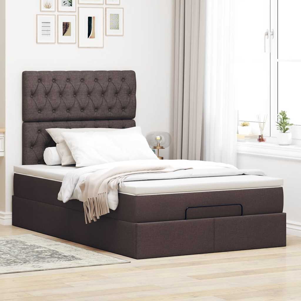 vidaXL Estructura cama otomana colchón tela marrón oscuro 120x200cm