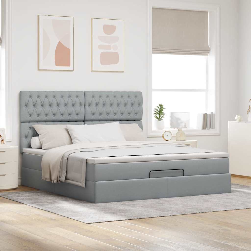 vidaXL Estructura de cama otomana colchón tela gris claro 160x200cm