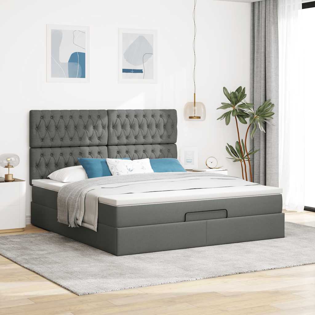 vidaXL Estructura cama otomana colchón tela gris oscuro 160x200 cm