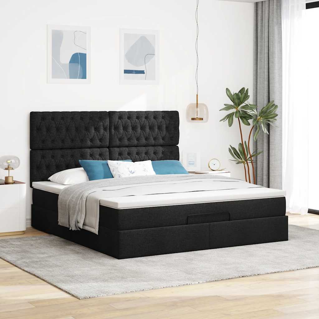 vidaXL Estructura de cama otomana con colchón tela negra 160x200 cm