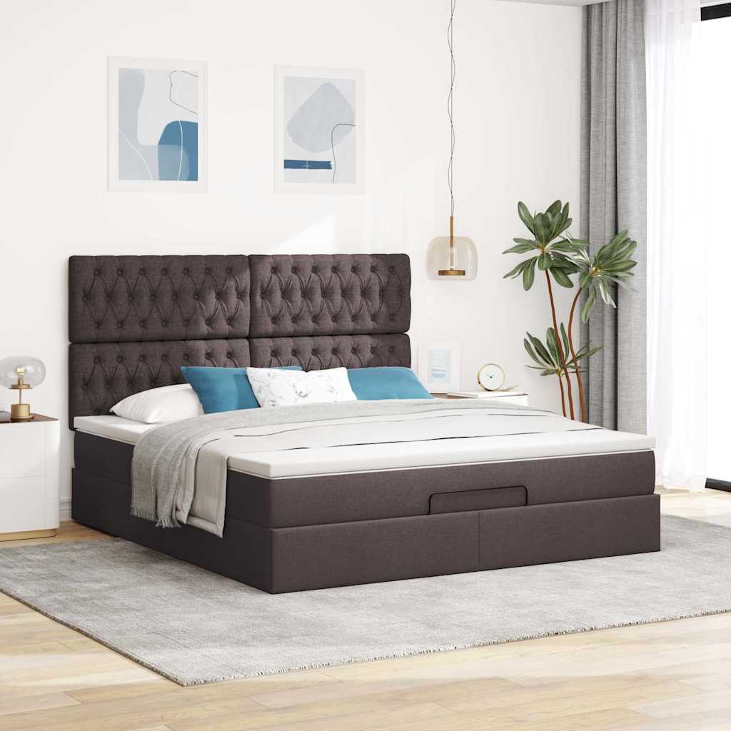 vidaXL Estructura cama otomana colchón tela marrón oscuro 160x200 cm