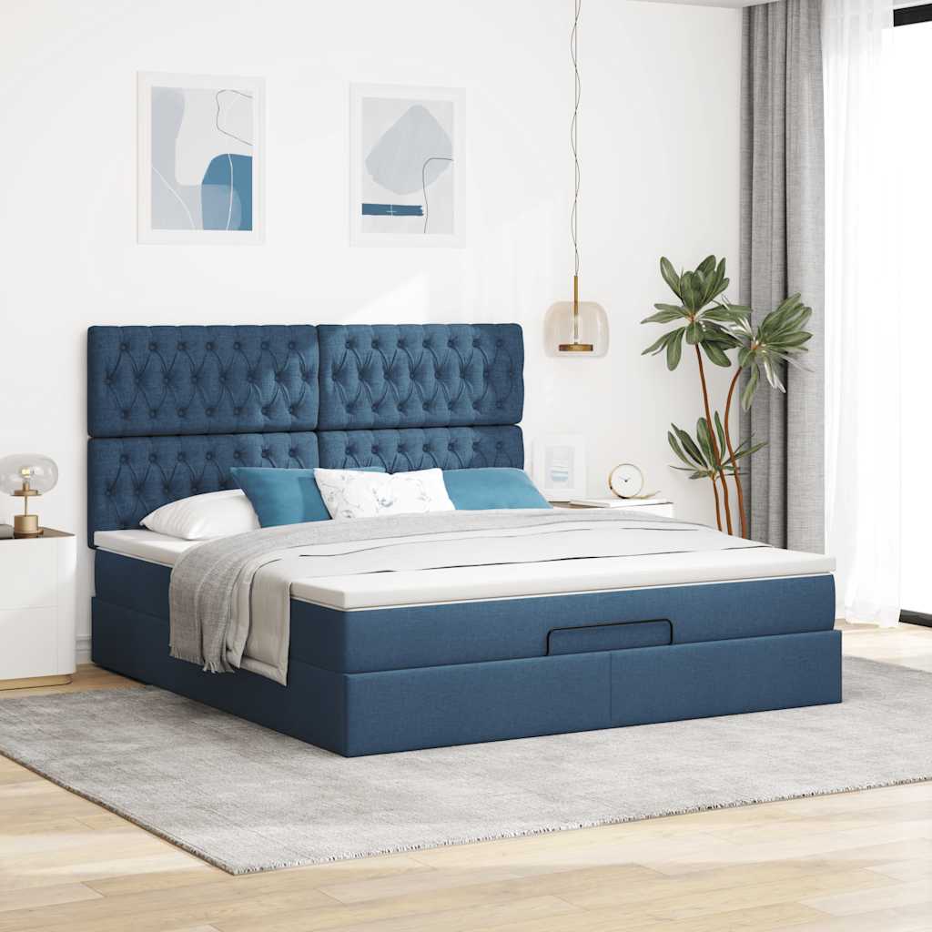 vidaXL Estructura de cama otomana con colchón tela azul 160x200 cm