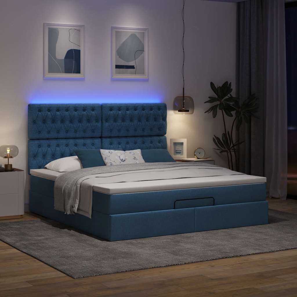 vidaXL Estructura de cama otomana con colchón tela azul 180x200cm