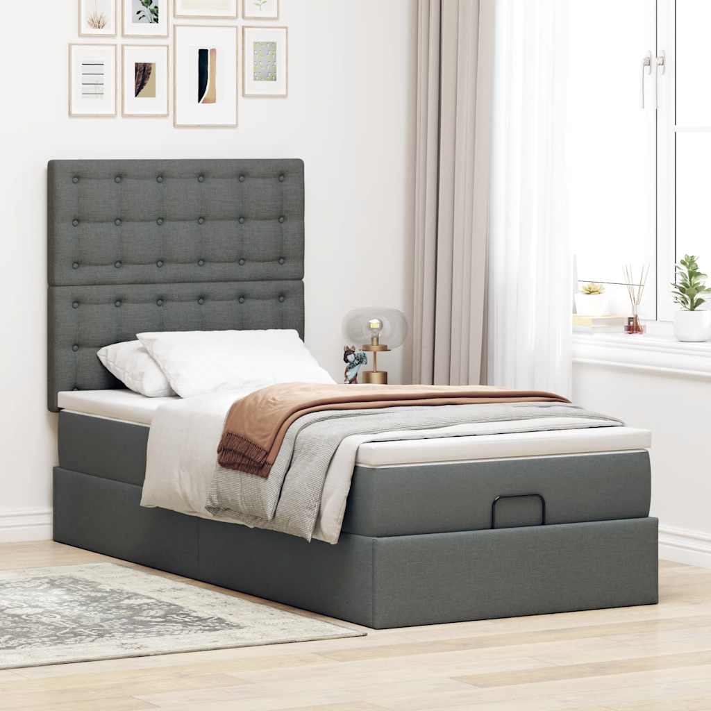 vidaXL Estructura cama otomana colchón tela gris oscuro 80x200cm