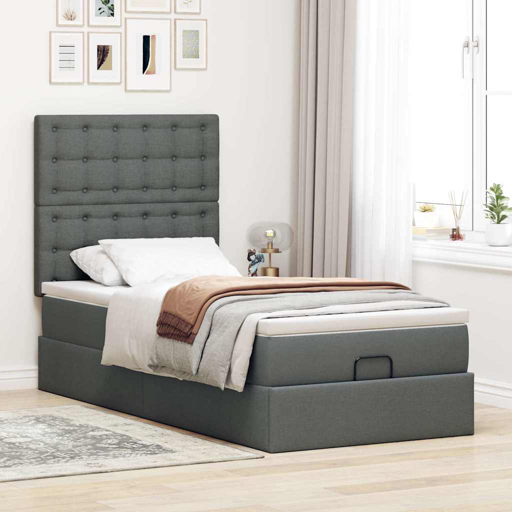 vidaXL Estructura cama otomana colchón tela gris oscuro 90x190cm