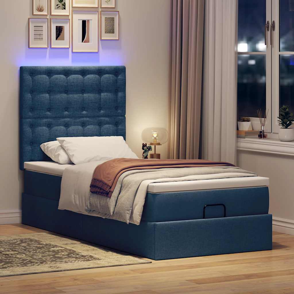 vidaXL Estructura de cama otomana con colchón tela azul 90x190 cm