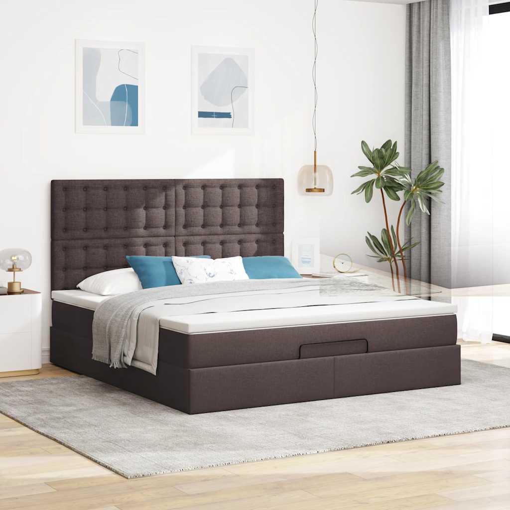 vidaXL Estructura cama otomana colchón tela marrón oscuro 180x200cm