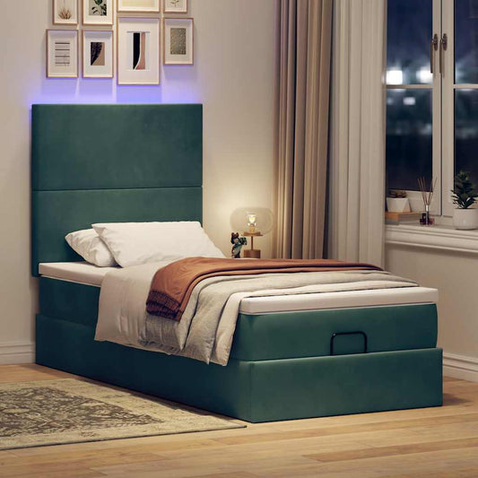 vidaXL Estructura cama otomana colchones terciopelo verde oscuro