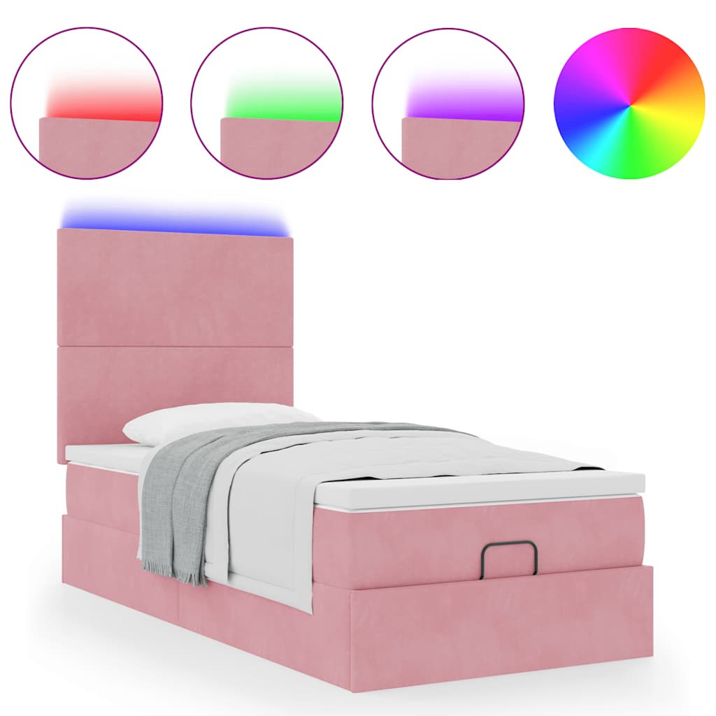 vidaXL Estructura cama otomana colchones terciopelo rosa 80x200cm