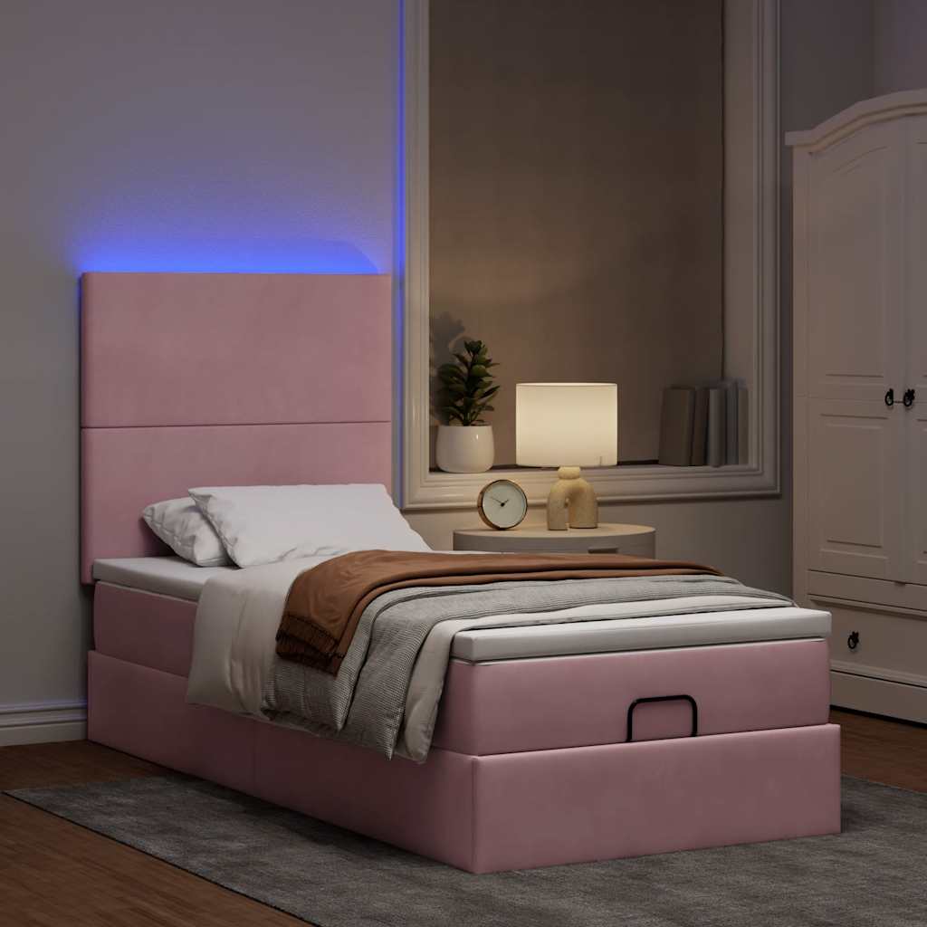 vidaXL Estructura cama otomana colchones terciopelo rosa 80x200cm