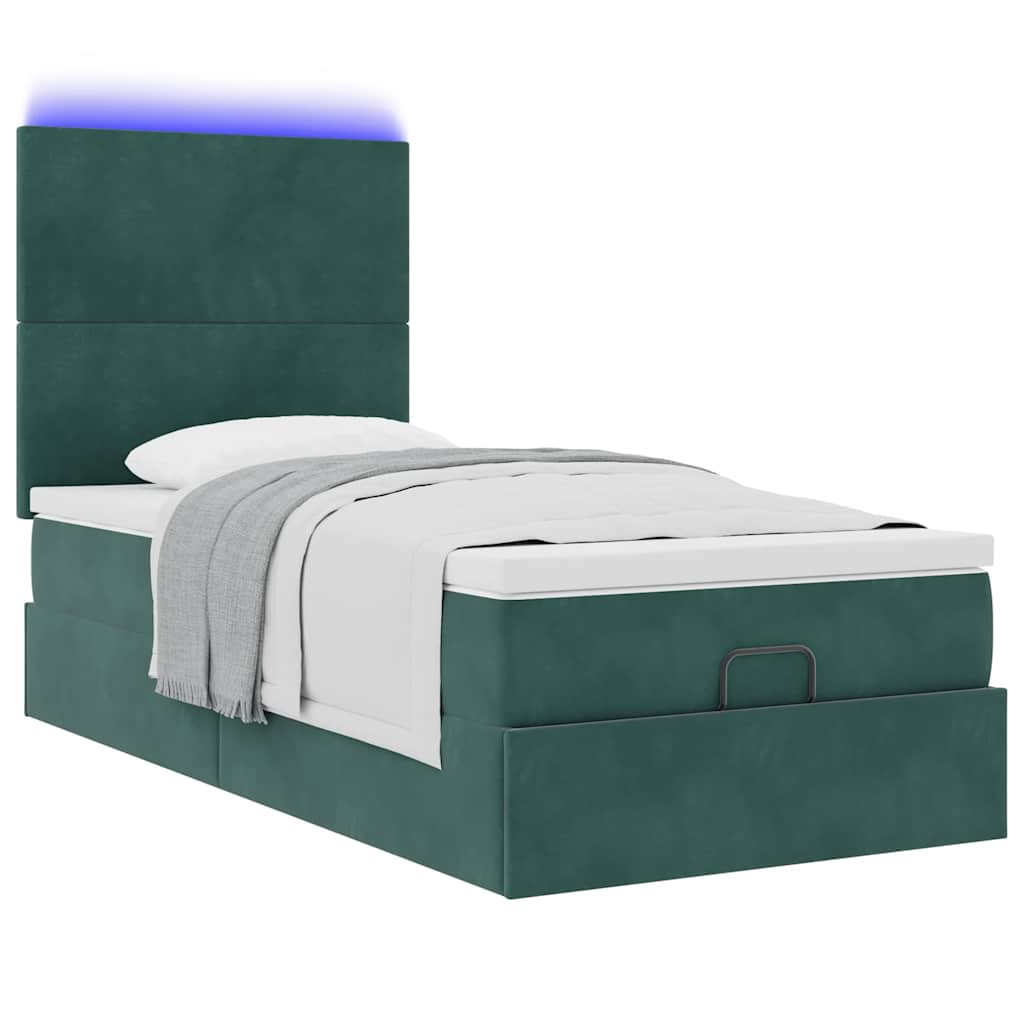 vidaXL Estructura cama otomana colchones verde oscuro 90x190cm