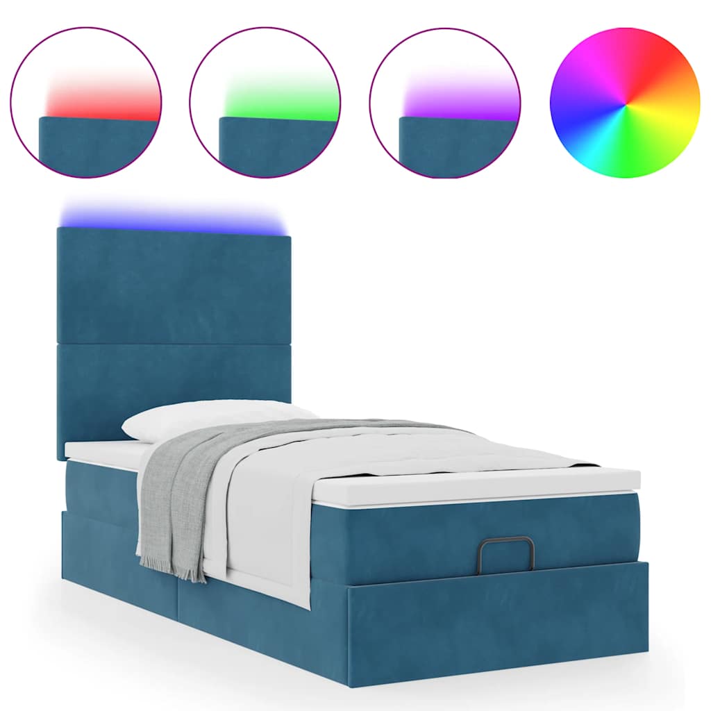 vidaXL Estructura de cama otomana con colchones terciopelo azul oscuro