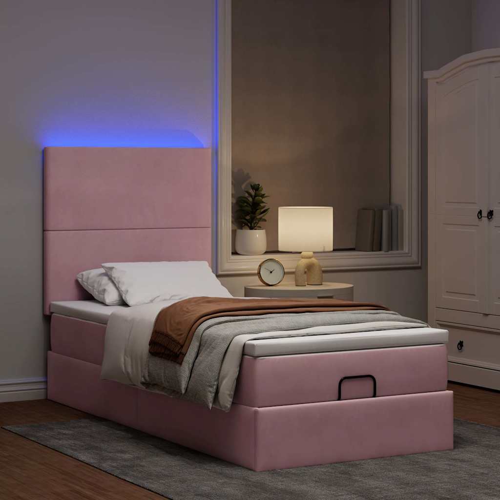 vidaXL Estructura de cama otomana colchones terciopelo rosa 90x200cm