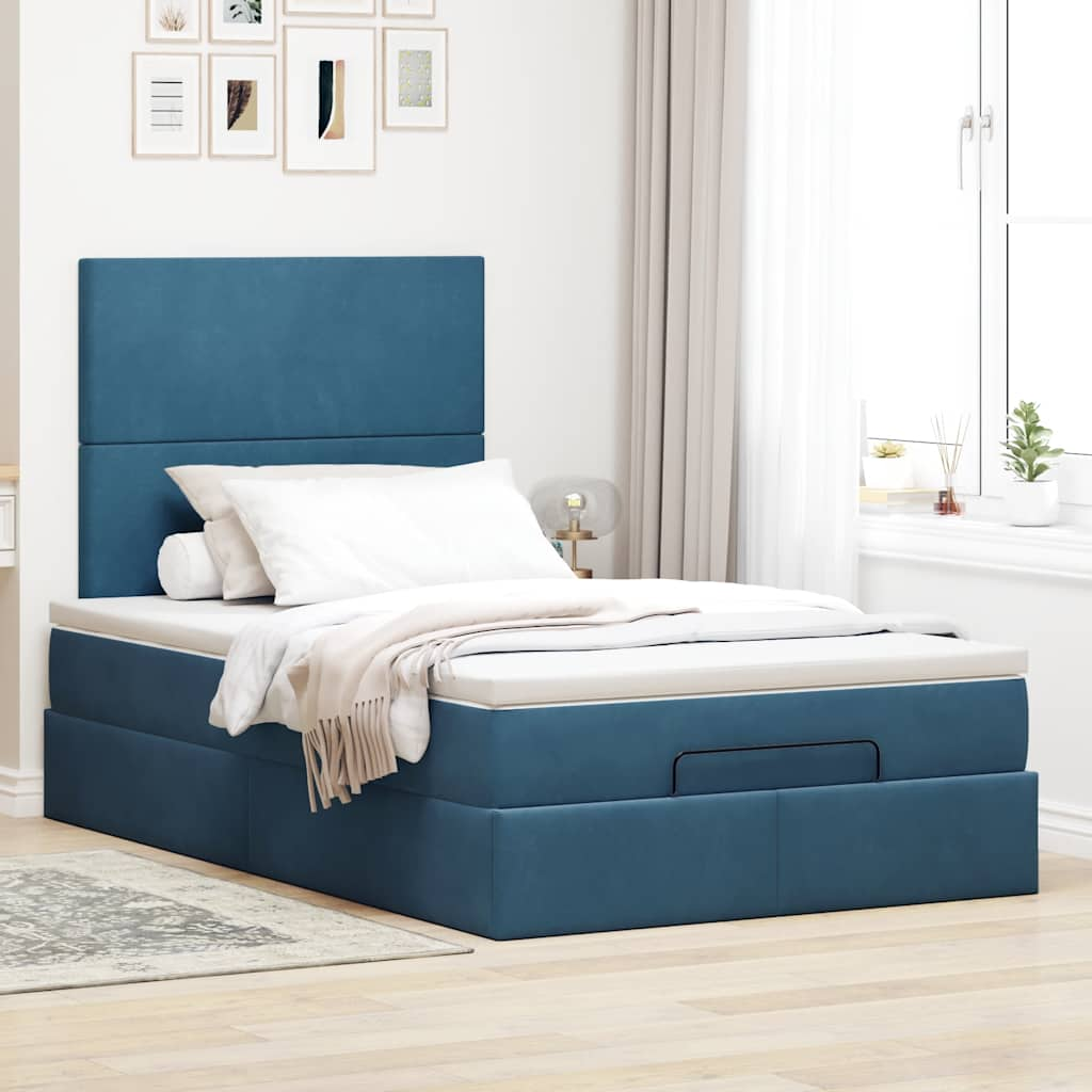 vidaXL Estructura de cama otomana colchones terciopelo azul oscuro