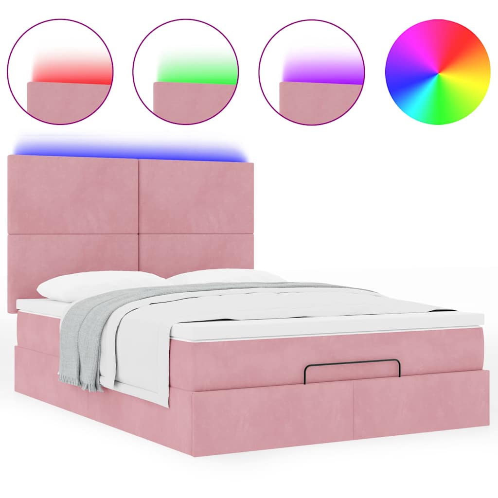 vidaXL Estructura cama otomana colchones terciopelo rosa 140x200cm