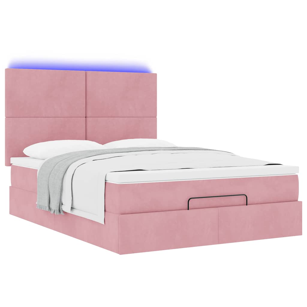 vidaXL Estructura cama otomana colchones terciopelo rosa 140x200cm