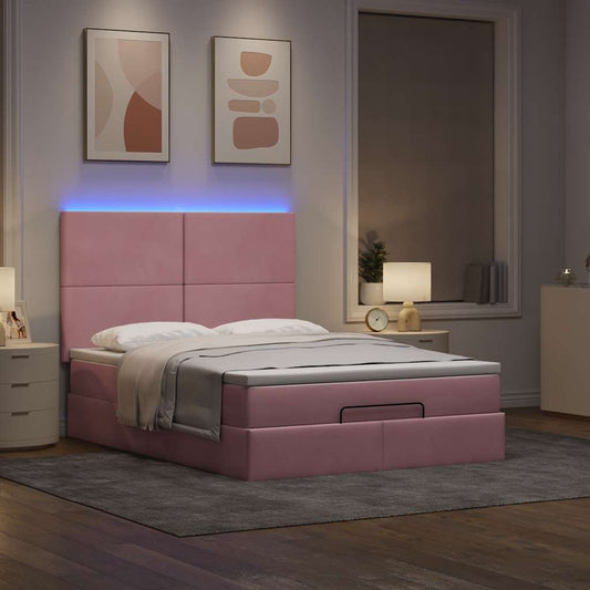 vidaXL Estructura cama otomana colchones terciopelo rosa 140x200cm