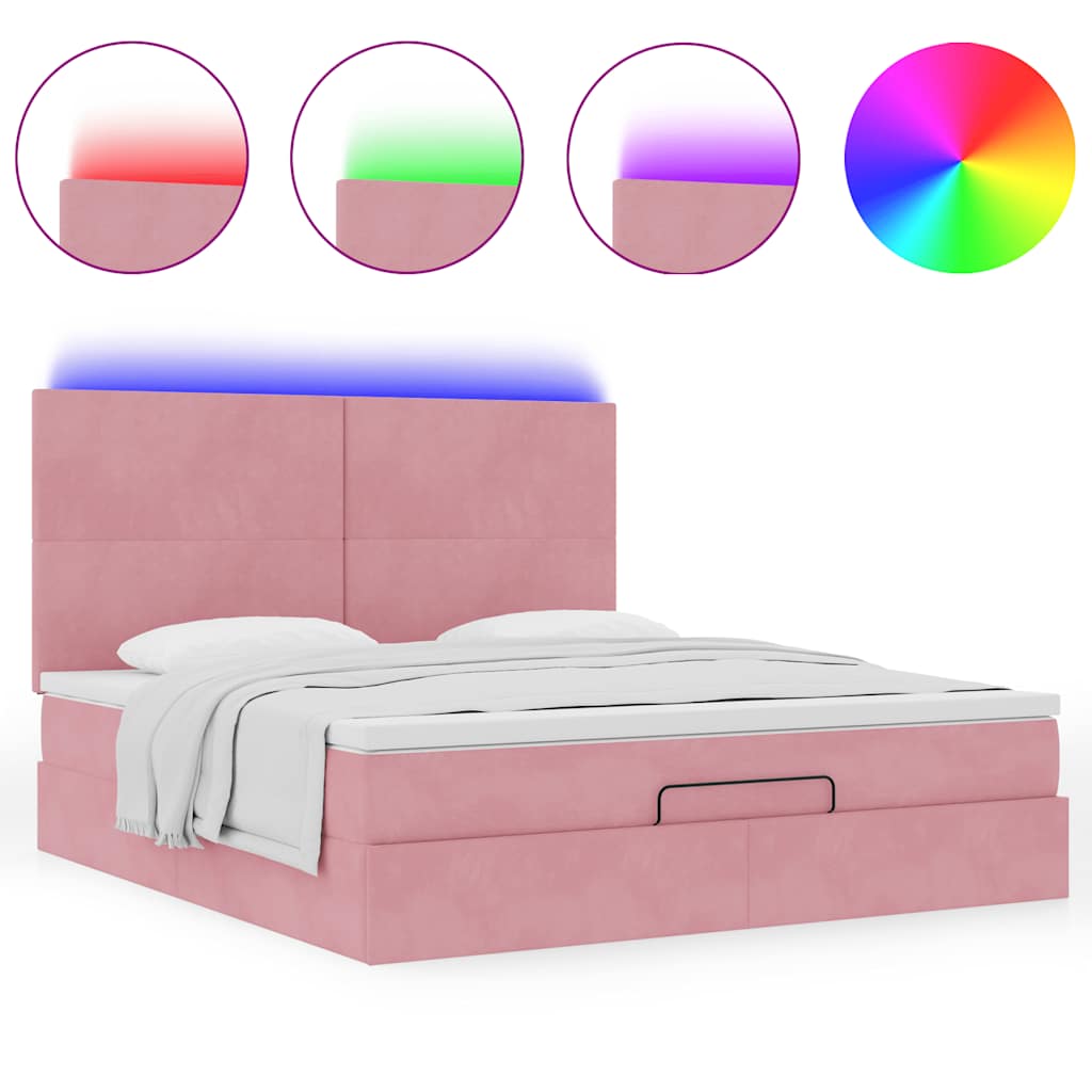 vidaXL Estructura de cama otomana colchones terciopelo rosa 180x200cm