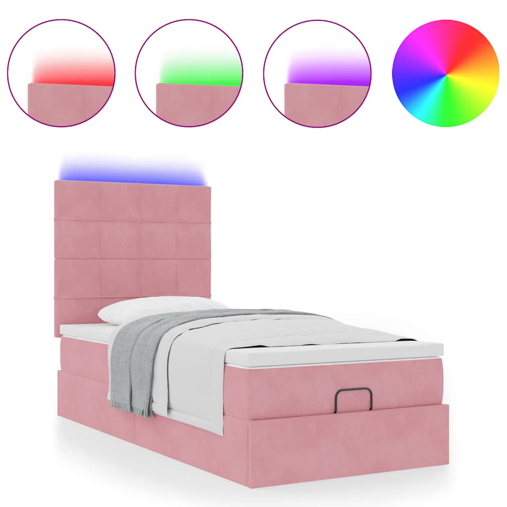 vidaXL Estructura cama otomana colchones terciopelo rosa 80x200cm