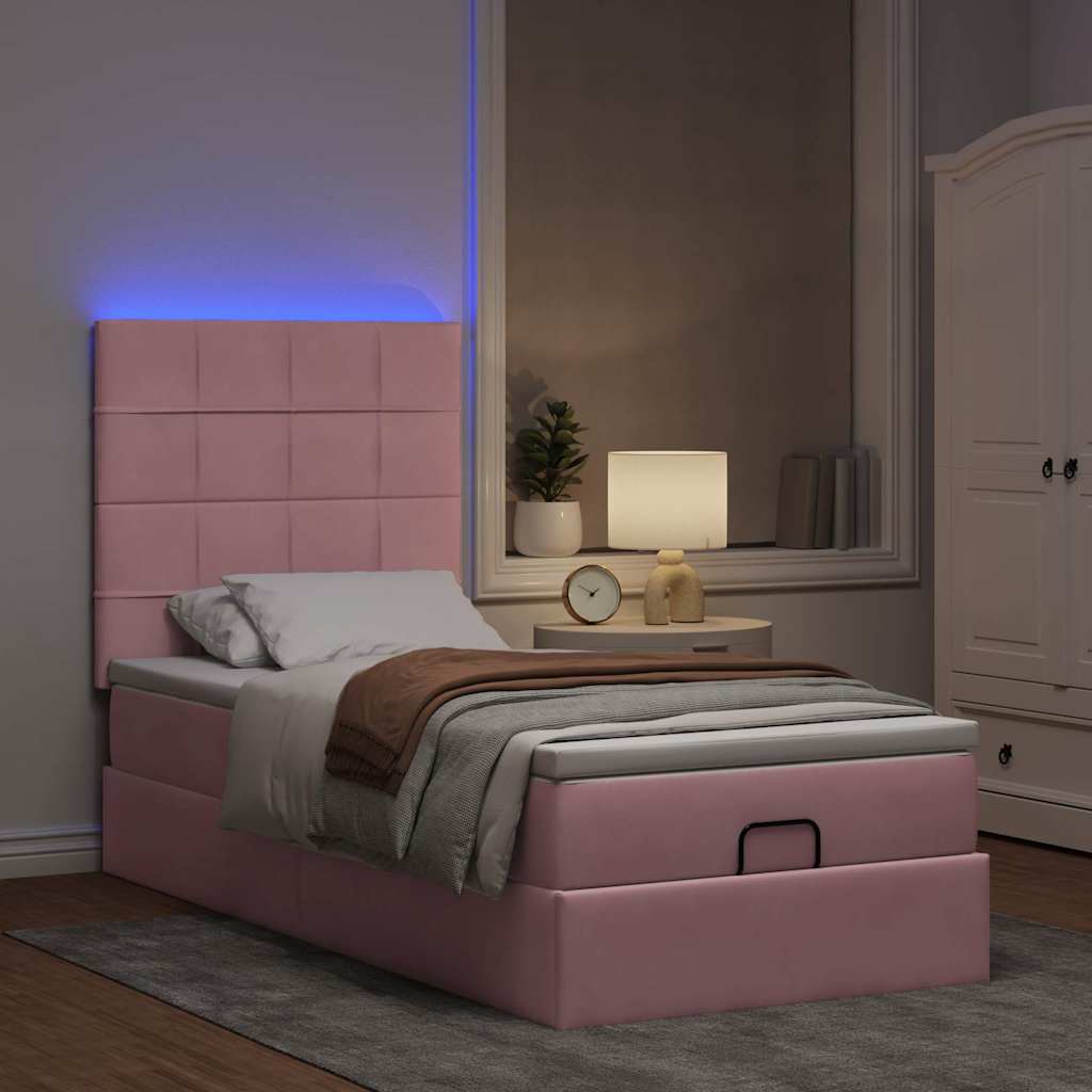 vidaXL Estructura cama otomana colchones terciopelo rosa 80x200cm