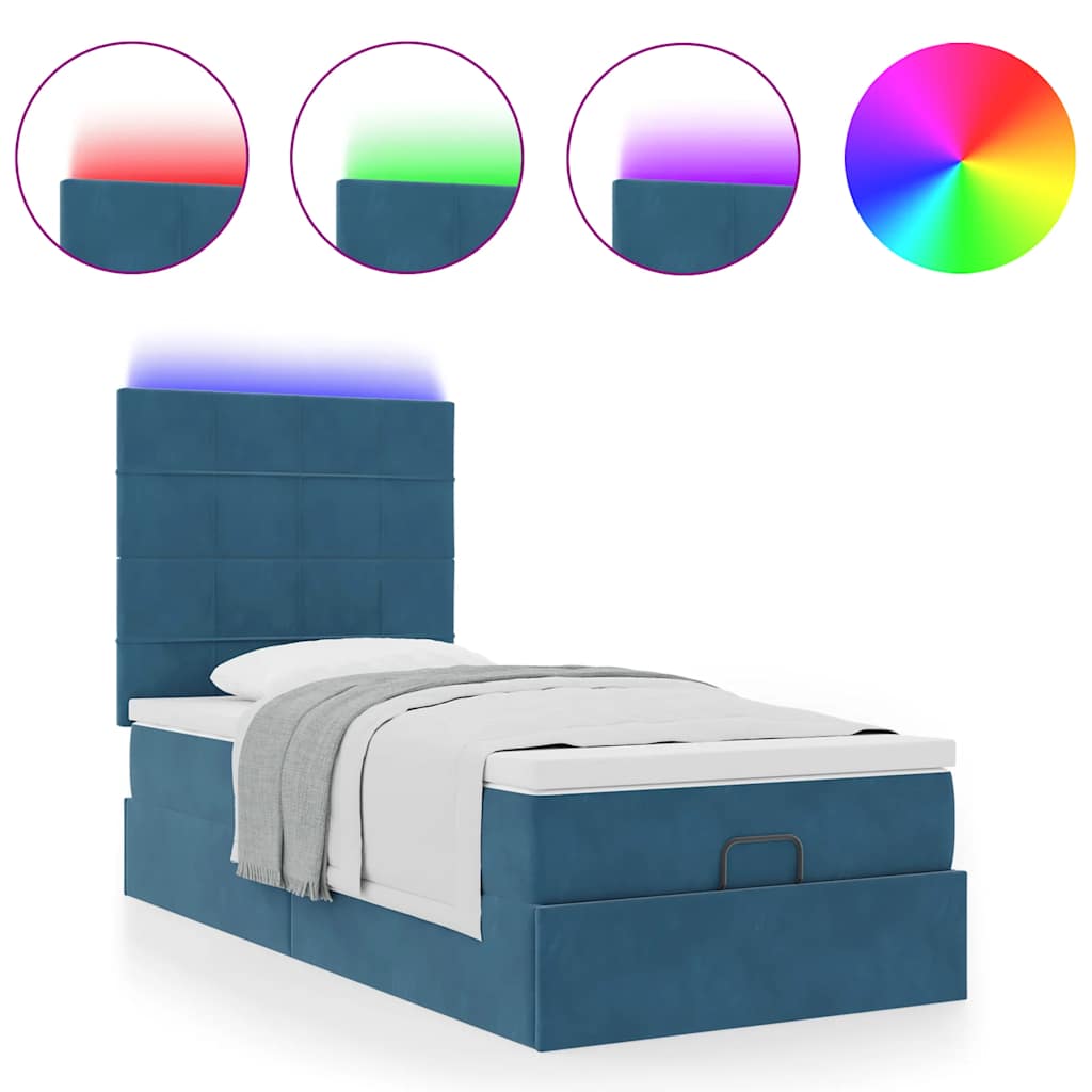 vidaXL Estructura de cama otomana con colchones terciopelo azul oscuro