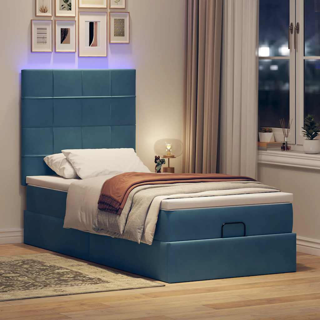 vidaXL Estructura de cama otomana con colchones terciopelo azul oscuro