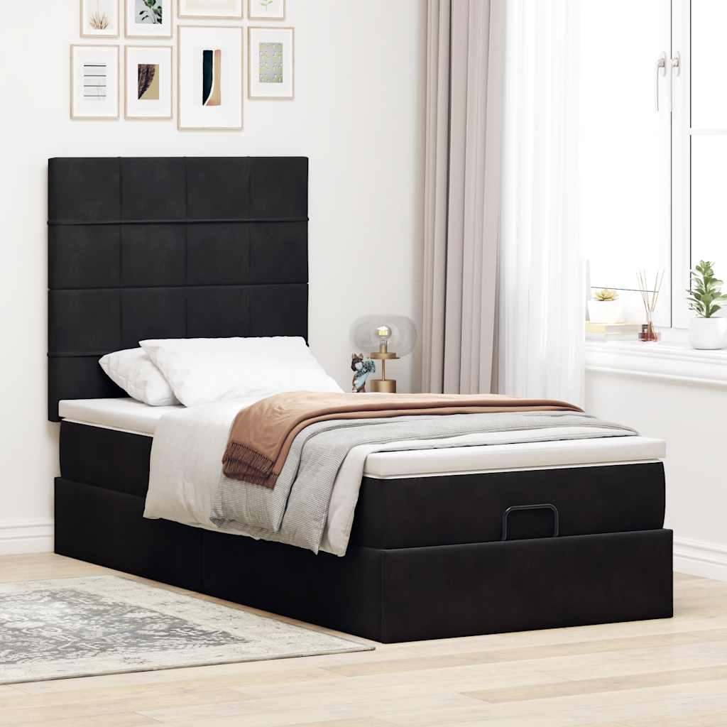 vidaXL Estructura de cama otomana colchones terciopelo negro 100x200cm