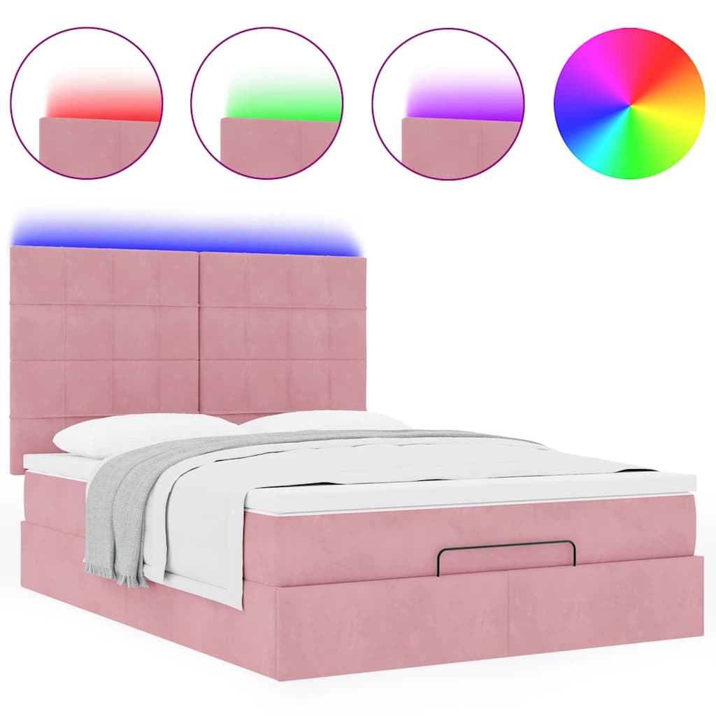 vidaXL Estructura cama otomana colchones terciopelo rosa 140x200cm