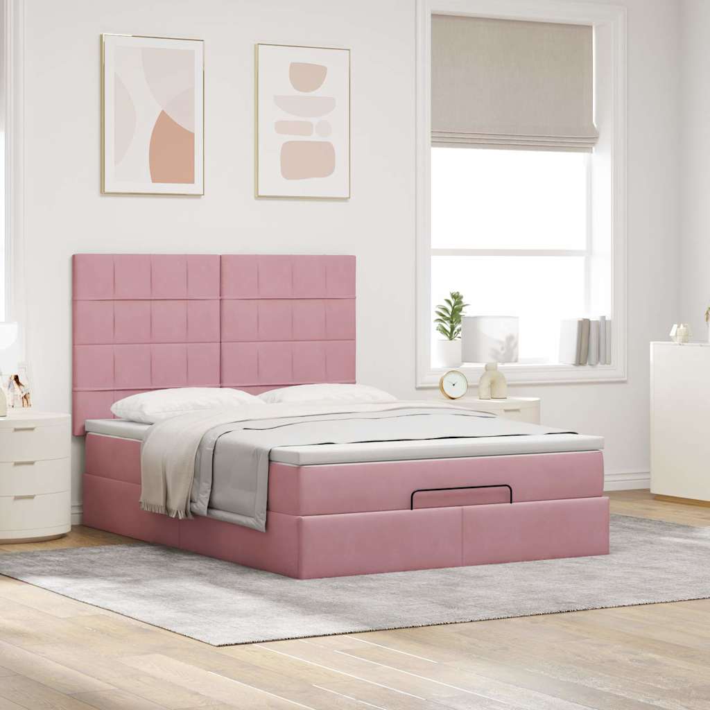 vidaXL Estructura cama otomana colchones terciopelo rosa 140x200cm