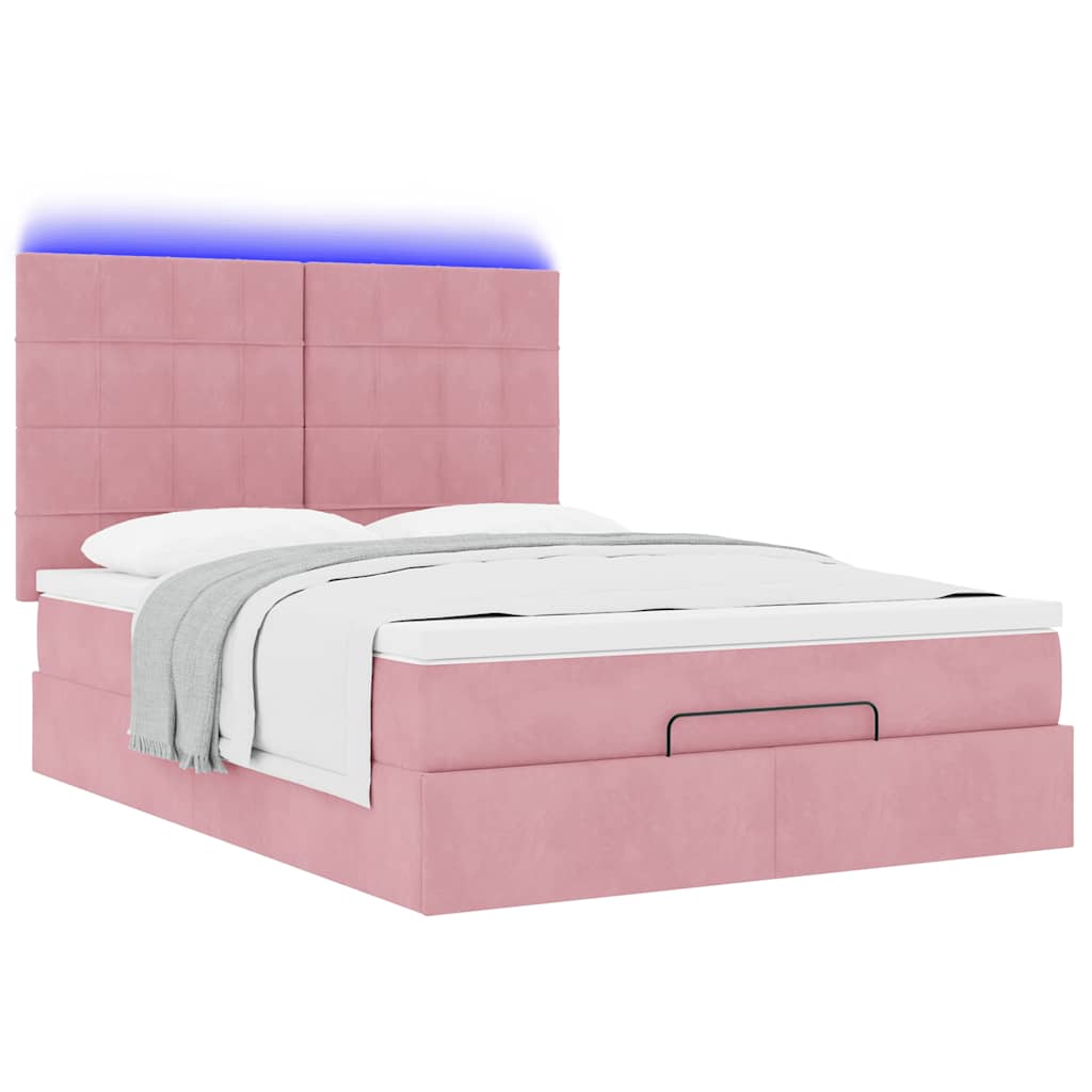 vidaXL Estructura cama otomana colchones terciopelo rosa 140x200cm