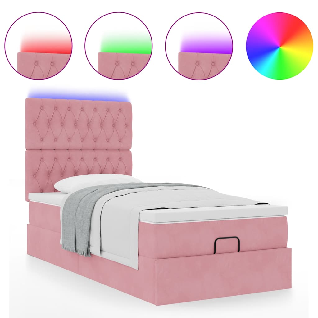 vidaXL Estructura cama otomana colchones terciopelo rosa 80x200cm