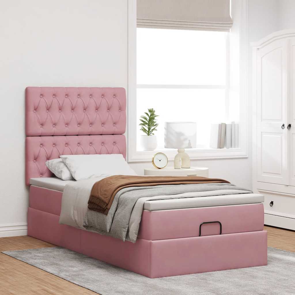 vidaXL Estructura cama otomana colchones terciopelo rosa 80x200cm