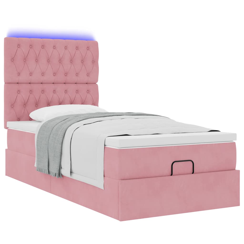 vidaXL Estructura cama otomana colchones terciopelo rosa 80x200cm