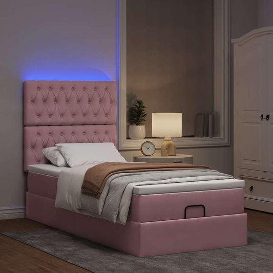 vidaXL Estructura cama otomana colchones terciopelo rosa 80x200cm