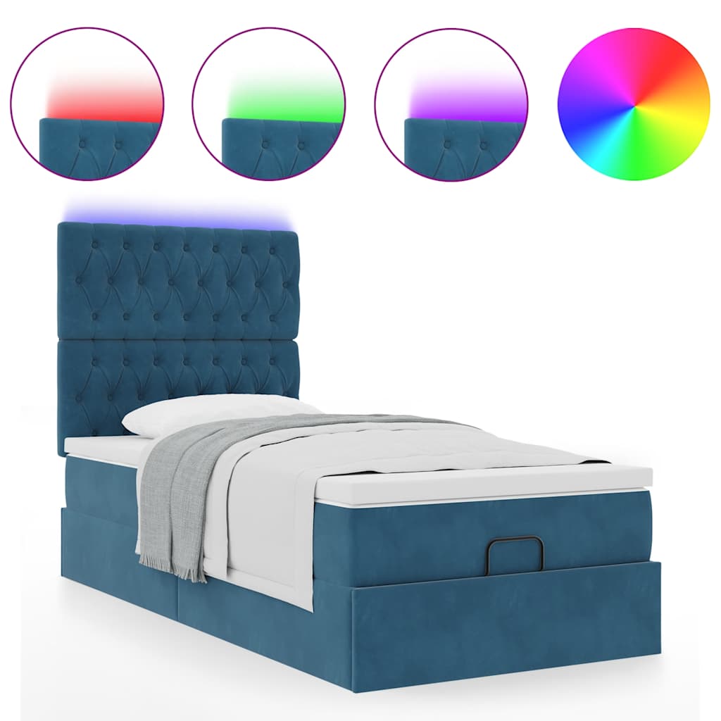 vidaXL Estructura de cama otomana con colchones terciopelo azul oscuro