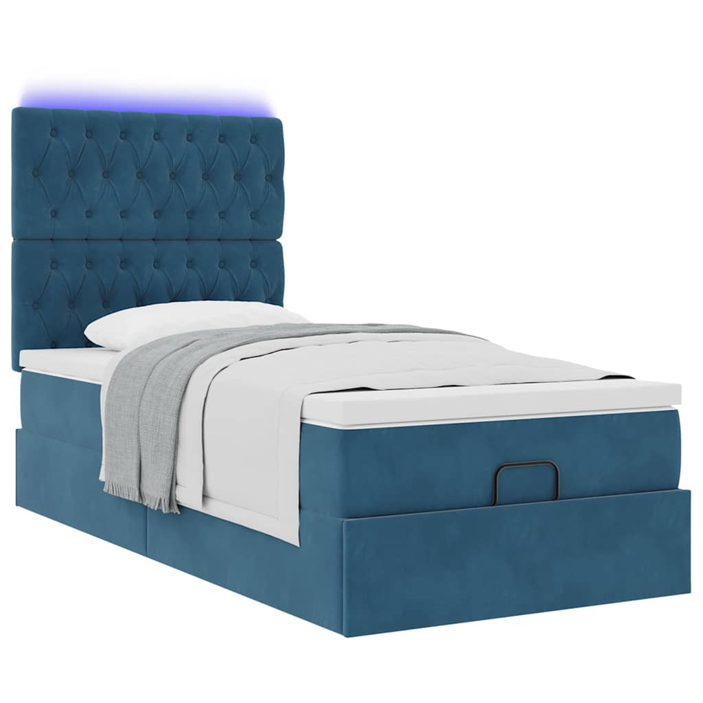 vidaXL Estructura de cama otomana con colchones terciopelo azul oscuro