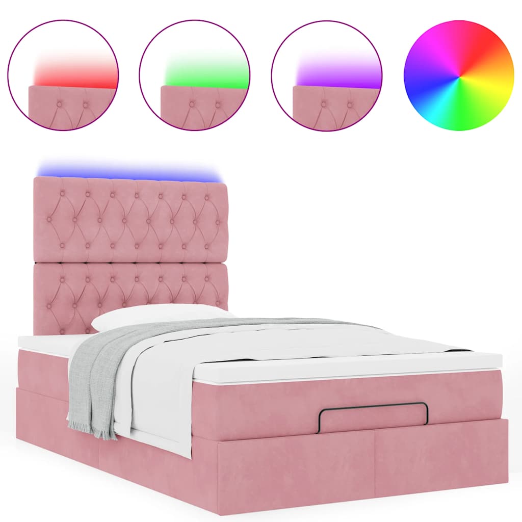 vidaXL Estructura cama otomana colchones terciopelo rosa 120x190 cm