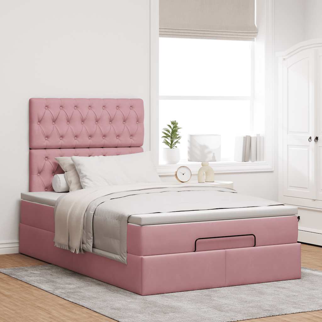 vidaXL Estructura cama otomana colchones terciopelo rosa 120x190 cm