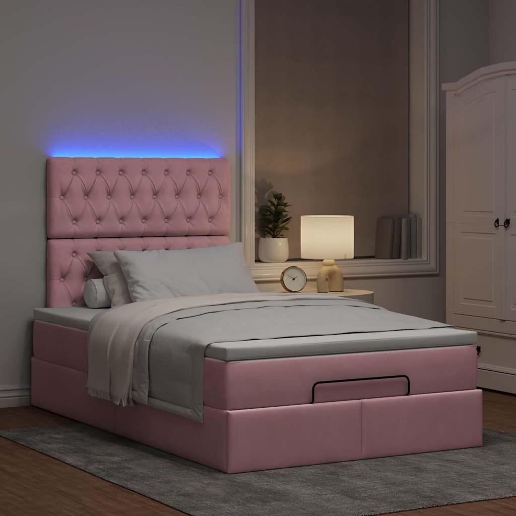 vidaXL Estructura cama otomana colchones terciopelo rosa 120x190 cm