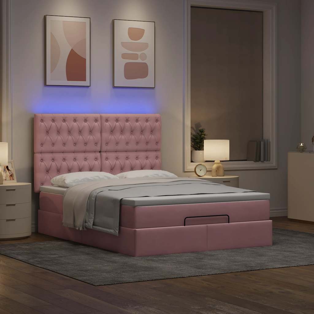 vidaXL Estructura cama otomana colchones terciopelo rosa 140x200cm