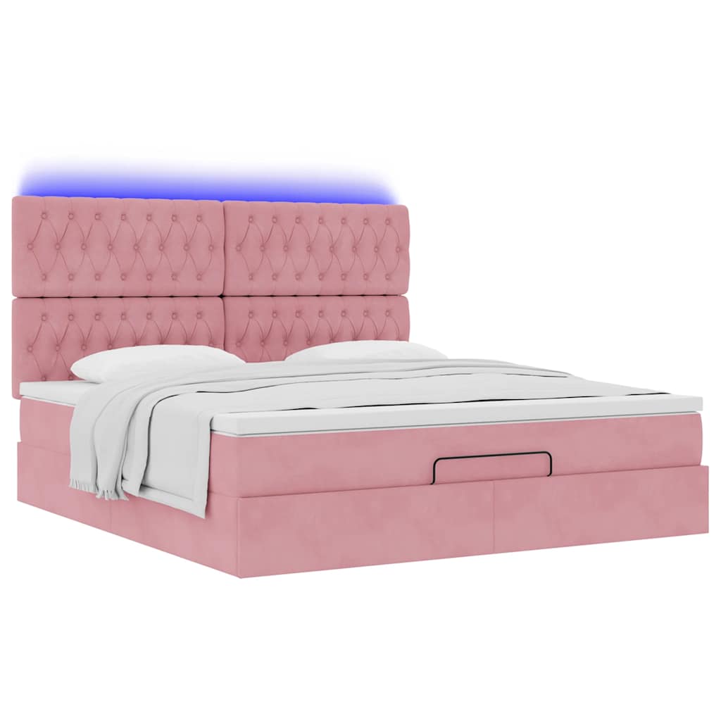 vidaXL Estructura de cama otomana colchones terciopelo rosa 180x200cm