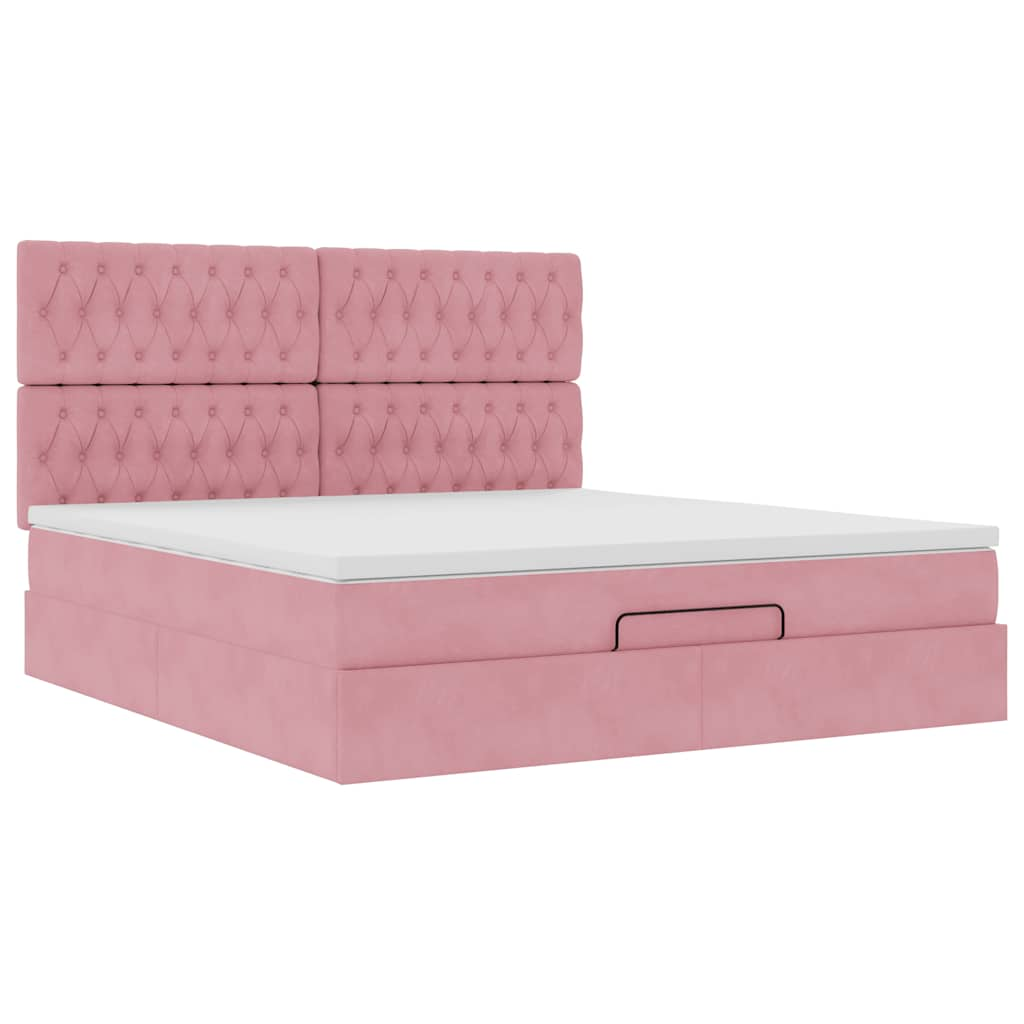 vidaXL Estructura de cama otomana colchones terciopelo rosa 180x200cm