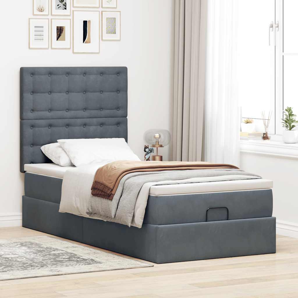 vidaXL Estructura cama otomana colchones gris oscuro 90x190cm