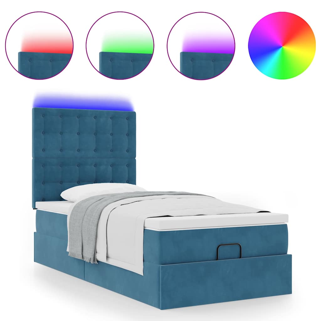 vidaXL Estructura de cama otomana con colchones terciopelo azul oscuro