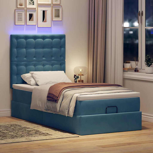 vidaXL Estructura de cama otomana con colchones terciopelo azul oscuro