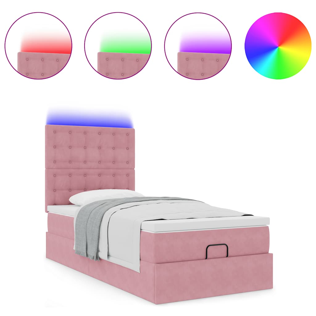 vidaXL Estructura cama otomana con colchones terciopelo rosa 90x190cm