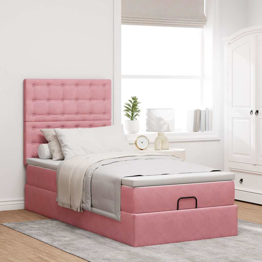 vidaXL Estructura cama otomana con colchones terciopelo rosa 90x190cm