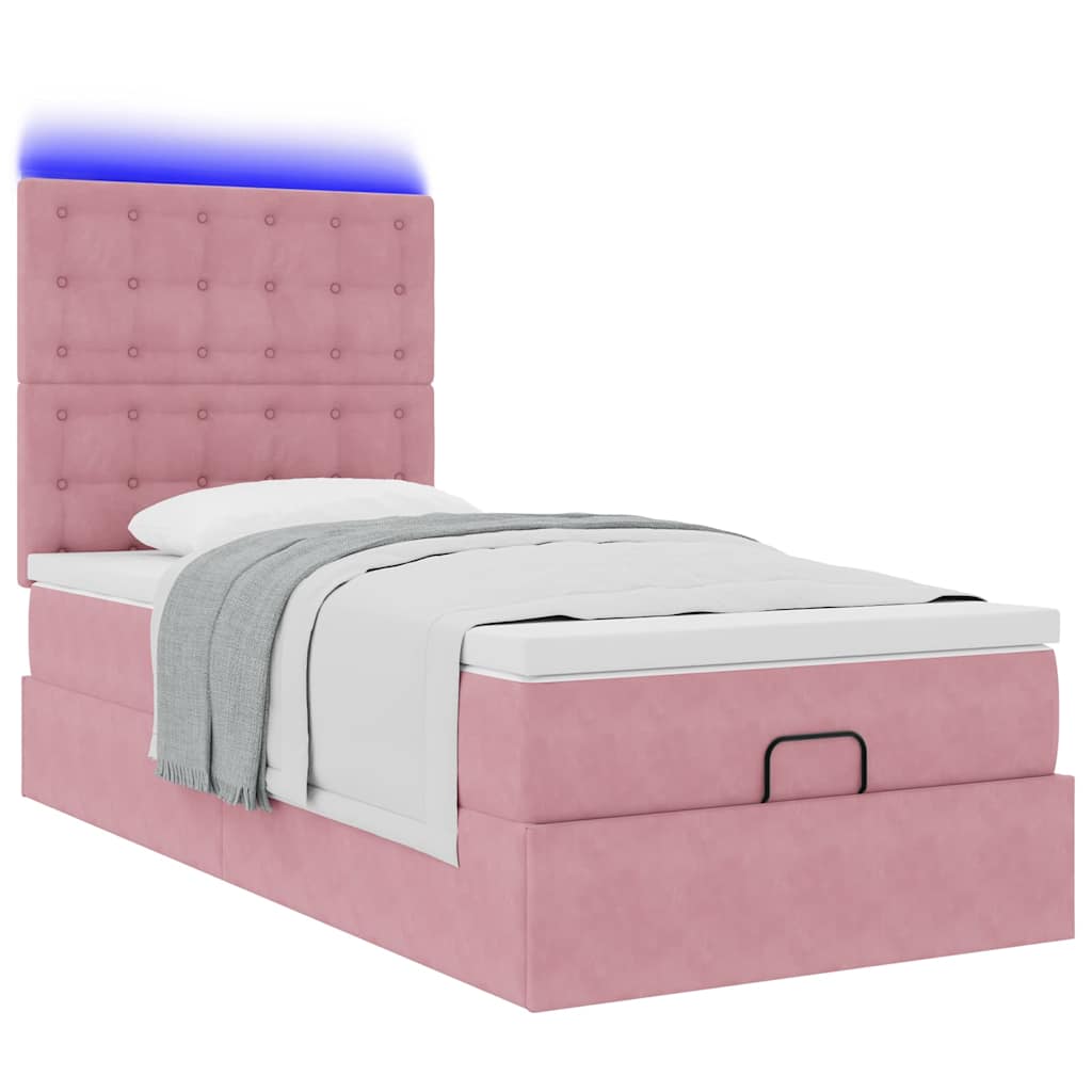 vidaXL Estructura cama otomana con colchones terciopelo rosa 90x190cm